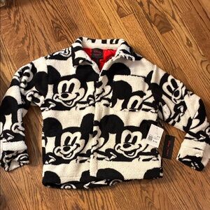 Forever 21 Disney Collection Sz 9-10 Mickey Mouse Black White Kids Sherpa Jacket